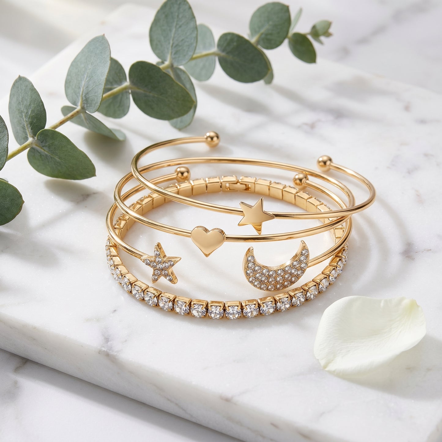 Set Bracelets Lune & Étoiles — Doré