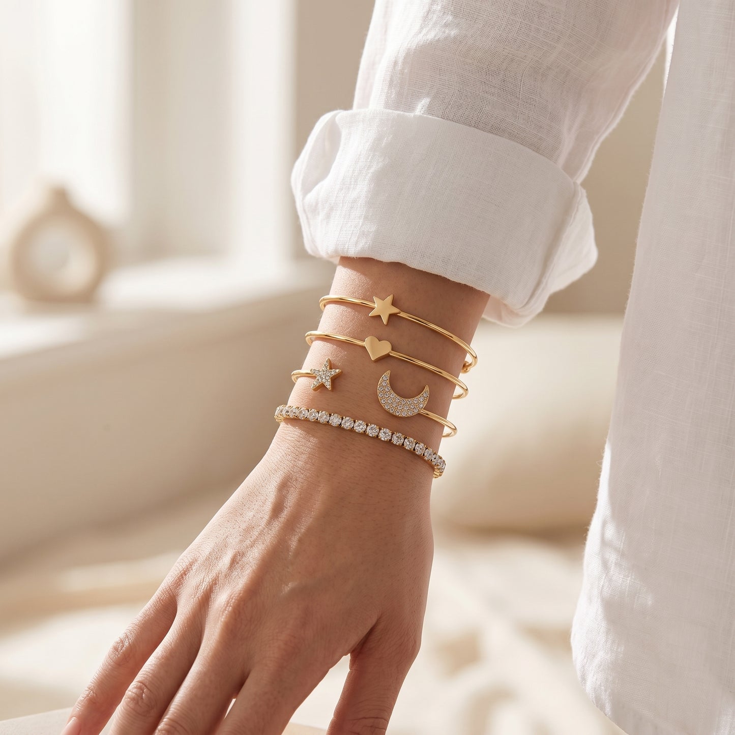 Set Bracelets Lune & Étoiles — Doré